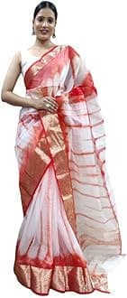 Satrani Women'S Organza Jacquard Border Saree With Unstitched Blouse Piece
