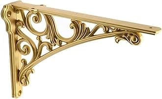 Decorative Shelf Bracket 8 inch, Gold Decorative Brackets for Shelving, Heavy Duty Vintage, DIY Projects, Hardware Included, 4 Pack, 7.87x5.6x1.73 inch,Baroque Style
