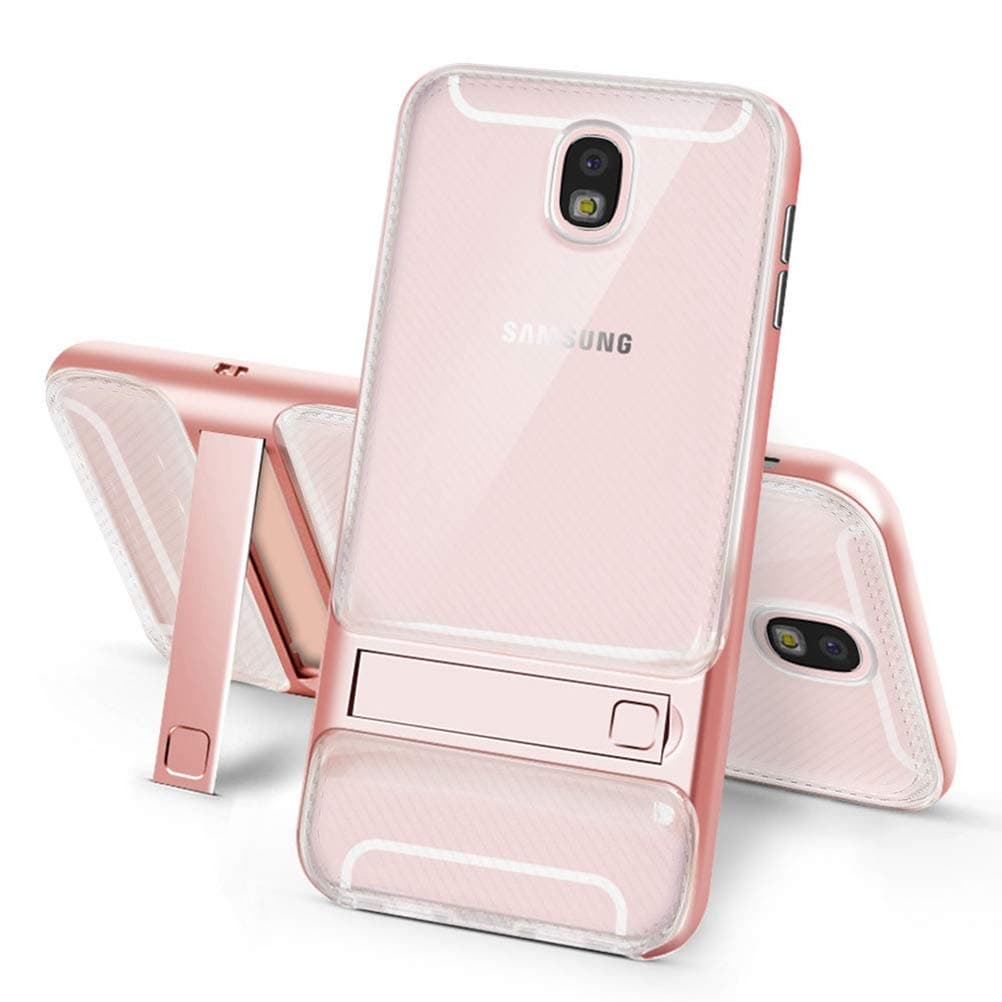 Galaxy J7 Pro Case, Crystal Clear Soft TPU Shock-Absorption Protection Dual Layer Hybrid Slim Fit Kickstand Cover Case for Samsung Galaxy J7 Pro J730 5.5" (Rose Gold)