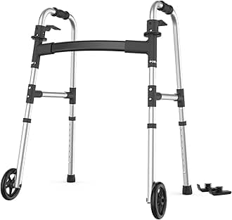 Folding Medical Walker Lightweight 5'' Front Wheel Walker Height Adjustable Aluminum Standard Walker for Seniors Handicap People with leg injuries(Silver)