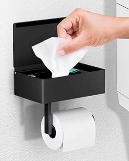 Day Moon™ Matte Black Toilet Paper Holder with Shelf, Wipe Holder for Bathroom Flushable Wipes Dispenser Toilet Paper and Wipes Holder Toilet Paper Holder with Storage