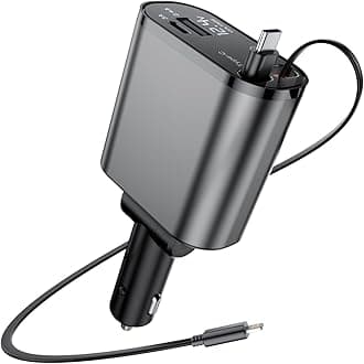 Sponsored Ad - Retractable Car Charger with Dual Retractable Cords, Type-C Cable Fast Charging Up to 100W, 4 in 1 Fast Car Phone Charger with Voltage Display for iPhone 16/15/14/13/12 Pro Max,iPad,Samsung