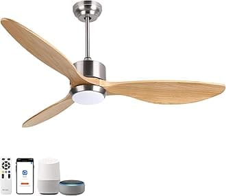 – Wood Ceiling Fan 52 Inch with LED Light & Remote Control, 3 Reversible Natural Timber Blades 6 Speeds, 3 Color Temperature Changeable, Quiet DC Motor for Living Room, Bedroom - Silver/Burlywood
