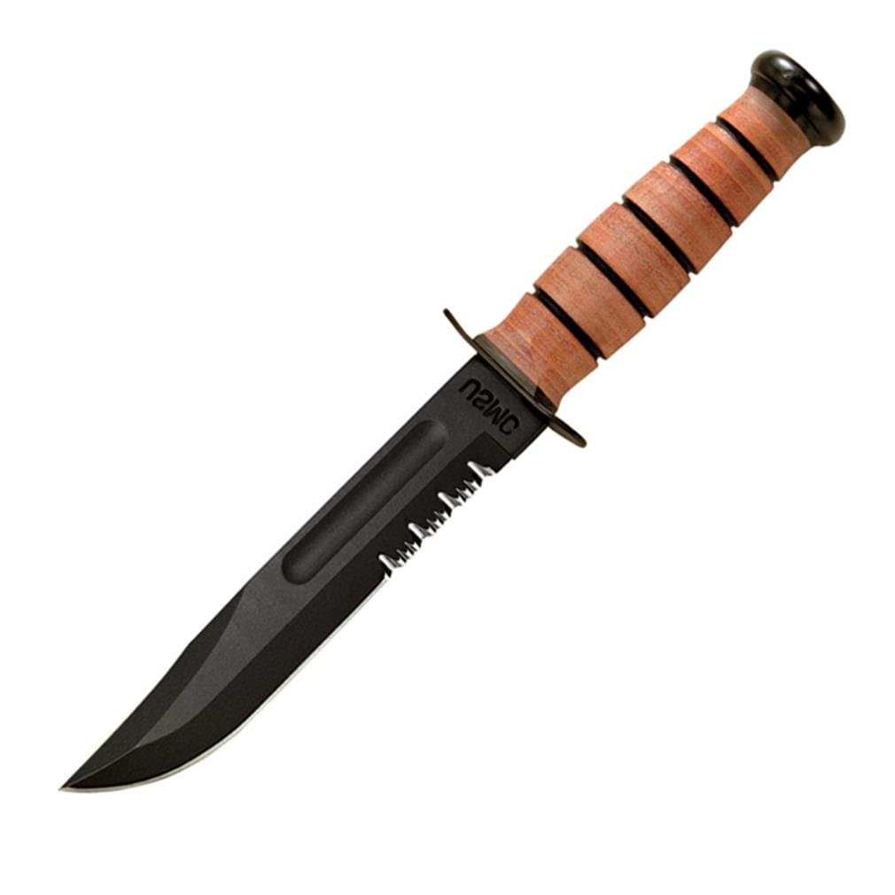 KA-BAR KB1218 USMC PART SERRATED W/LEATHER SHEATH