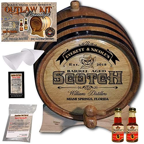 Personalized Whiskey Making Kit (101) - Create Your Own Blended Malt Whiskey - The Outlaw Kit from Skeeter's Reserve Outlaw Gear - MADE BY American Oak Barrel - (Oak, Black Hoops, 2 Liter)