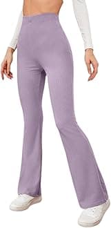 DHRUVI TRENDZ Women Lycra High Waist Ribbed Flared Pants | Stretchable Bell Bottom Bootcut Trousers for Women | Slim Fit Casual Yoga Gym Lounge Wear Palazzo Pants for Girls