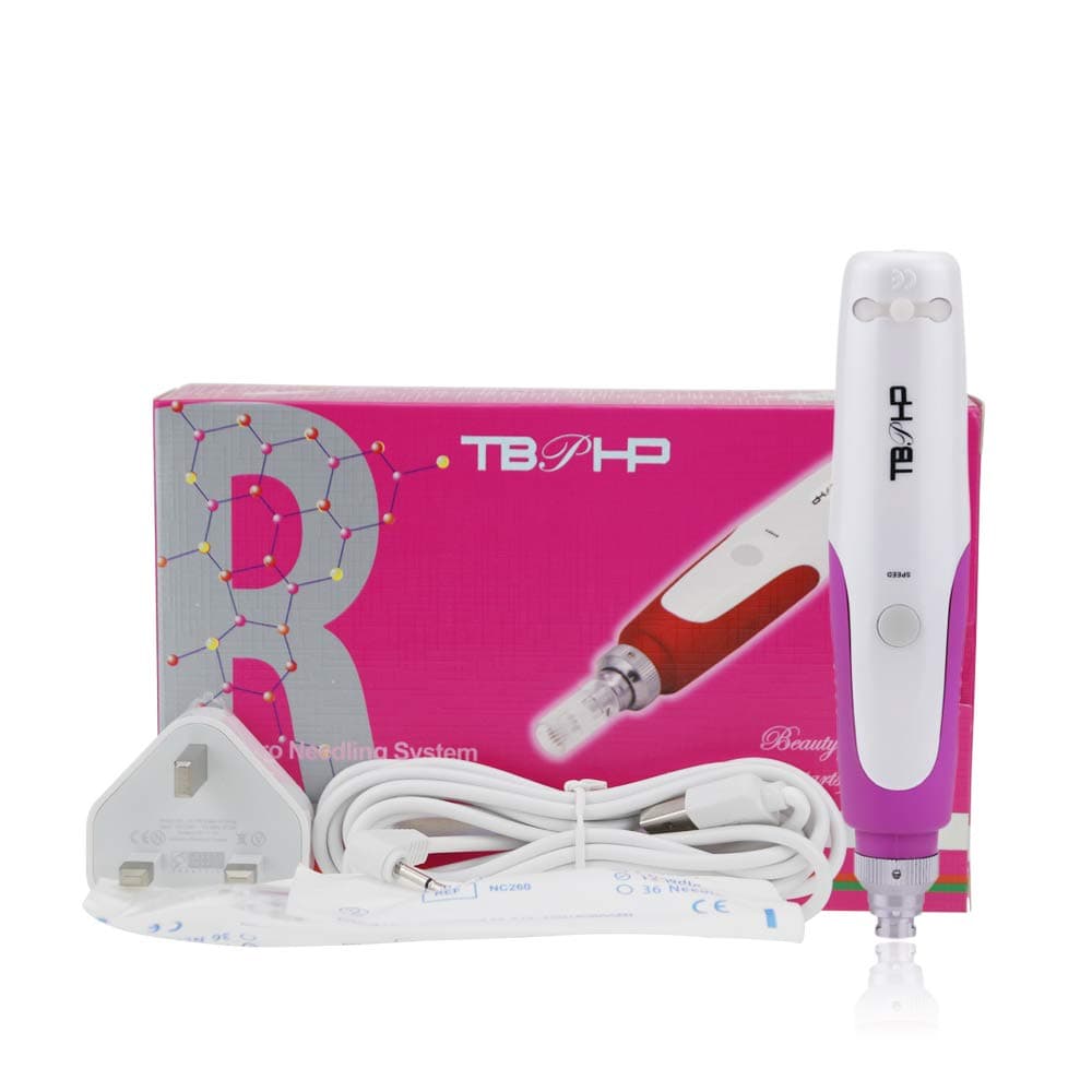 TBPHP Dermapen, dermaroller electric microneedling pen, adjustable needle length and speed 0.25 mm - 2.0 mm (including 2 x attachments with 12 microneedling devices)