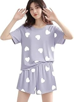 Women Korean Shorts Pajama Set Cotton Blend Nightwear Set Top & Shorts Sleepwear Lounge Wear Soft Comfortable Night Suit Ladies Summer Night Dress Co-Ord Home Wear Set