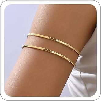 Women's 18k Gold Plated Arm Cuff Bracelet - Minimalist Silver Upper Arm Cuff for Cool
