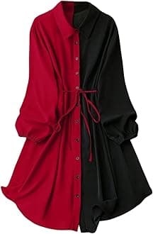 Leriya FashionWomen's Colorblock Shirt Dress | Long Sleeve Belted Tunic | Stylish Casual Wear