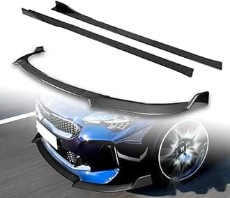 9pcs Combo Front Bumper Body Kit Lip + Side Skirt Extensions Diffuser Compatible with 2018-2023 Kia Stinger 2019 2020 2021 2022 (Painted Carbon)