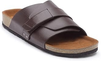 REFOAM ORFMO-08 Men's Black Synthetic Leather Slip On Trendy | Comfortable | Outdoor | Stylish Casual Sandals