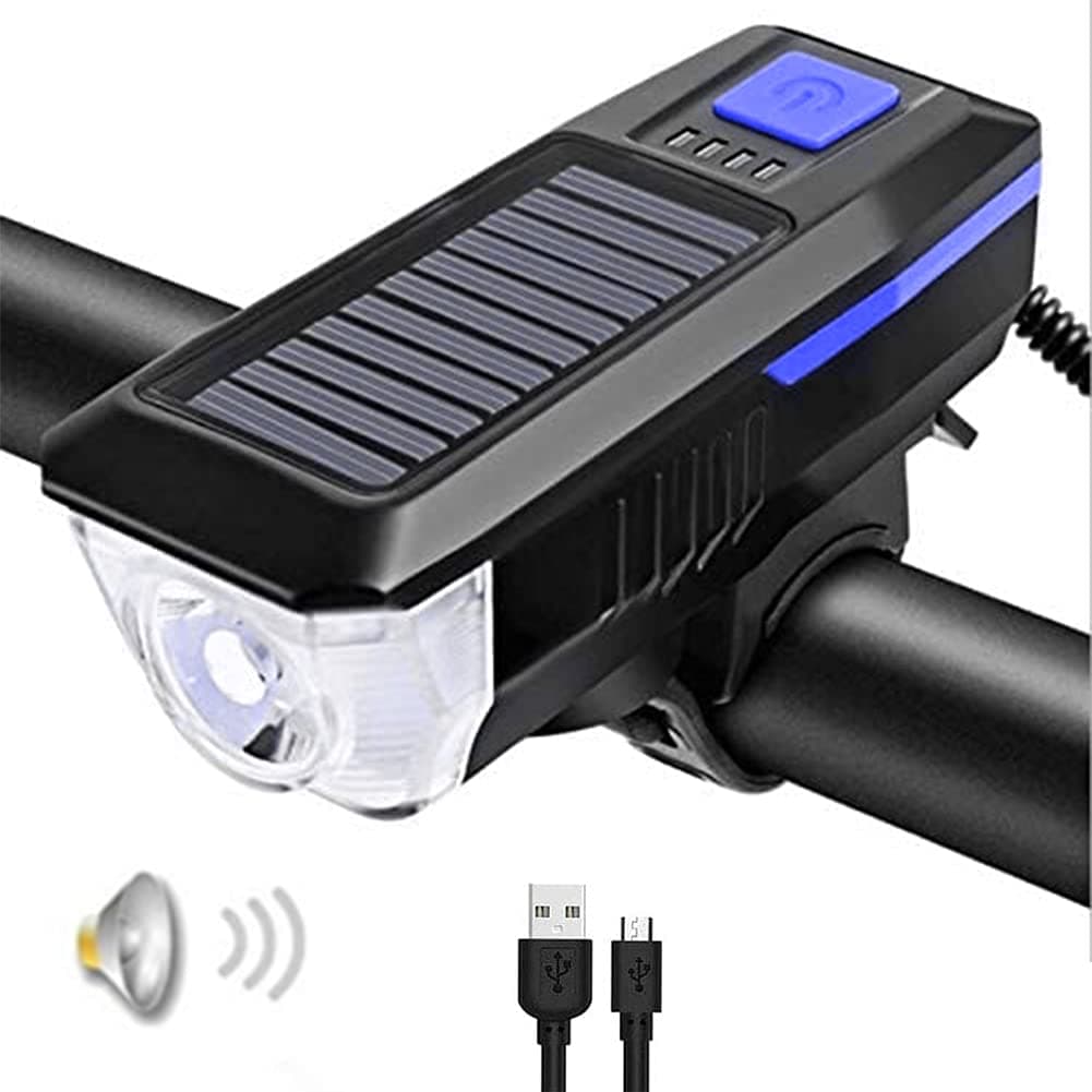 IPX4 Waterproof Solar USB Charging 3 Modes Front Bicycle Light (Blue)