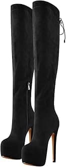 Yolkomo Women's Over The Knee Pull On Buckle Stiletto Heeled Lace Up Boots