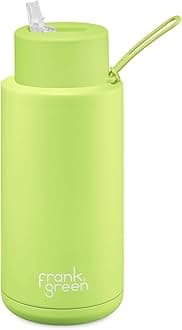 frank greenReusable Water Bottle with Straw Lid, Ceramic Insulated Water Bottles with Triple Wall Vacuum, flasks for hot and Cold Drinks, Leak-Resistant Drinks Bottle - Pistachio Green, 34oz/1 Litre