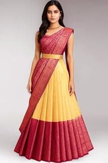 Women's Indian Traditional Kanjivaram Silk Pure Weaving Lehenga Choli Along With Dupatta And Blouse Piece, Half Saree (Unstitched)