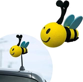 Bee Car Antenna Toppers, Automotive Roof Lovely Face Bumble Bee Antenna Balls Stickers Decor, EVA Funny Cute Honey Bee Antenna Hat for Vehicles, Universal Car Accessories (Blue, Blink)