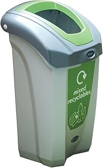 Nexus 30 Mixed Recycling Bin (Grey, Green Sticker) – Plastic Recycling Container for Mixed Waste – Compact 30-Litre Mixed Recyclables Recycling Bin