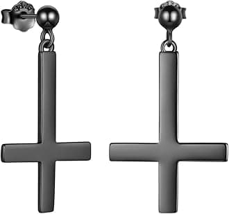 Mens Inverted Cross Earrings Solid 925 Sterling Silver Fine Jewelry Asymmetric Upside Down Cross Earrings St. Peter Satanic Earrings Piercing Clip On Earrings Gothic Jewelry Christmas Jewelry Gift Thanksgiving Day Women Girls