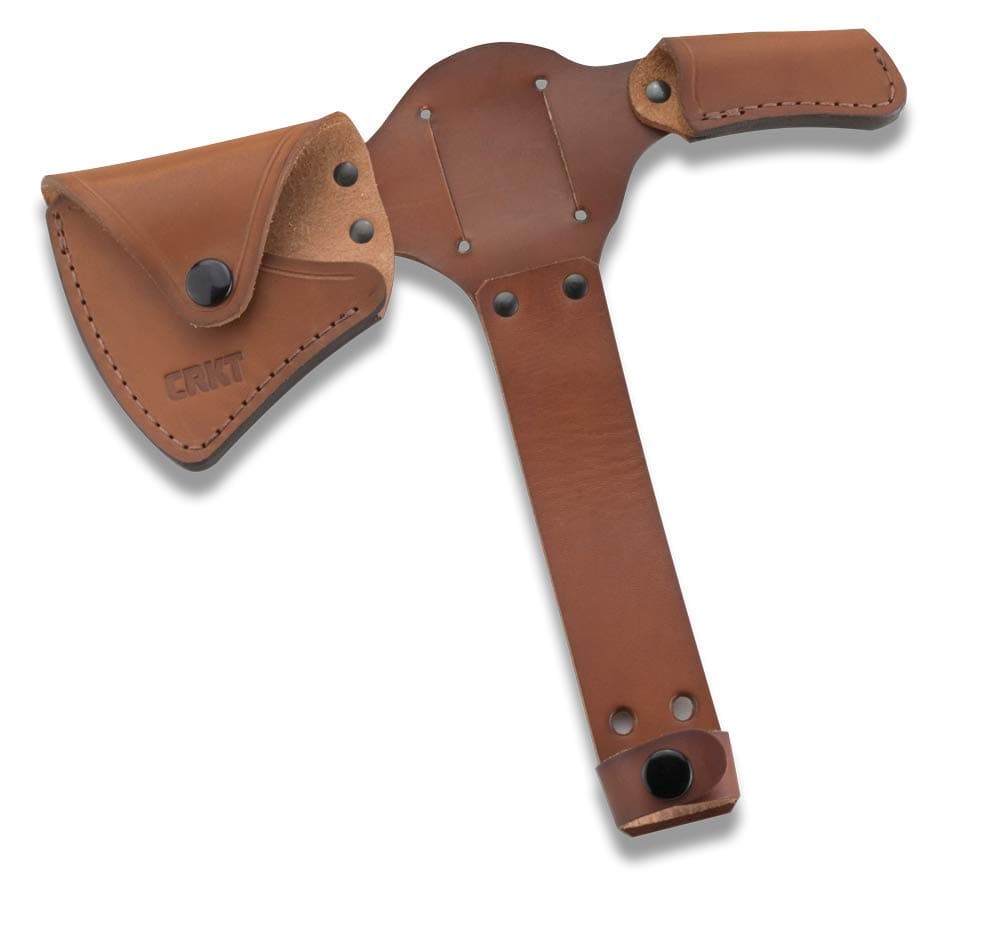 CRKT Woods Kangee Tomahawk Sheath: Full Grained Leather, Multiple Snaps, Belt Loops for Secure Carry of T-Hawk D2735