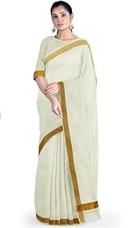 KIN & TIN KERALA Women's Kasavu Cotton Saree With Blouse Piece|Kasavu Cotton Saree With Blouse Piece