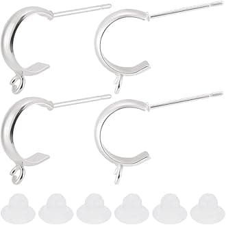 Beebeecraft 1 Box 20Pcs Half Hoop Earring Findings 925 Sterling Silver Plated Round Open Dangle Earrings and 20Pcs Plastic Ear Nuts Earring Hooks for Jewellery Making DIY Gifts Accessories