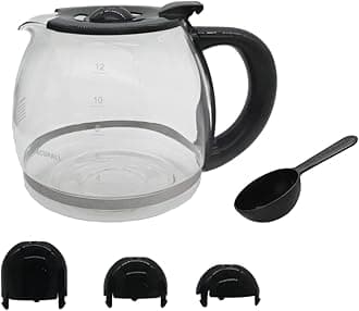 12-CUP Glass Replacement Coffee Carafe Compatible with Mr. Coffee, Black & Decker, Cuisinart and More, Black Close Handle