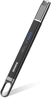 Lighter Electric Lighter Windproof Flameless Arc Type C Candle Lighters Plasma Rechargeable Lighters with Hanging Hook for Candle BBQ Camping(Black)