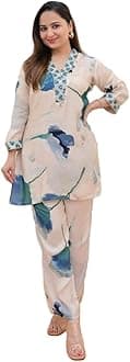 Women's Ethnic Fusion Floral Cotton Blend Kurta Set with Pant - Co-ord Set
