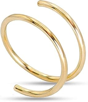 LUCKYJEWUS Double Nose Ring Hoop for Single Piercing, 14k Gold Filled or Sterling Silver Spiral Twist Nose Hoop for Women Men
