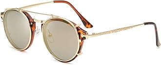 DollgerDouble Lens Clip On Sunglasses Non-flip Lens Round Steampunk Style Glasses for Men Women