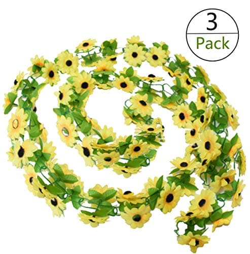 Yesier 3 Pack Plastic Artificial Sunflowers Hanging Vine String Plant Fake Silk Home Party Wedding  (Yellow Sunflowers)