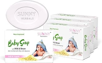 SunnyHerbals Baby Soap | Made with Milk, Besan, Glycerine & Olive Oil | Gently Cleanses | Deeply Moisturizes | Softens Baby Skin | Mild & Safe Formula | Best for Delicate Baby Skin, 75 gm (Pack of 4)