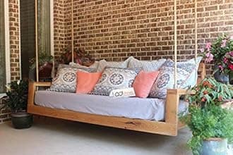 Solid Wood Hanging 2 Seater Swing Chair | Wooden Hammock Swing Sofa with Rope & Complete Accessories for Living Room, Indoor, Outdoor, Balcony & Garden, House Big Swings Jhula, Natural Brown