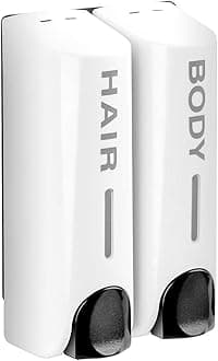 AUMIOChamber Soap Dispenser Duo Shower Gel Shampoo Conditioner with 2x350ml Refillable Bottles ABS Wall Mount White