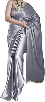 A To Z Cart Women's Satin Silk Solid Plain Saree Shiv Shakti-New