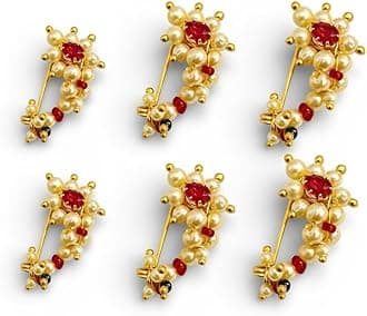 Maharashtrian Nath CZ Nose Ring Combo Non piercing Gold Plated Clip On Nose Pin For Women