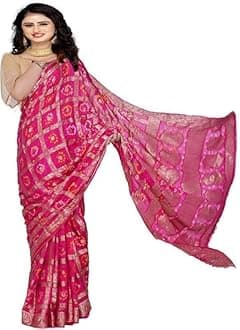 PK HUBWomen's Jaipuri Rajasthani Art Silk Bandhani Banarasi Gharchola Saree – Traditional Bandhej Saree with Zari Border