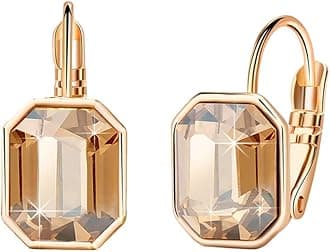 Austrian Crystal Octagon Leverback Drop Earrings for Women 14K Rose Gold Plated Hypoallergenic Jewelry