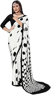 Women's Printed Silk Crepe Saree with Unstitched Blouse