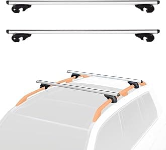 Amazon Basics Cross Rail Roof Rack, 142 cm, Fits up to 126 cm Spans between Raised Side Rails with Gap, Pack of 2, Black/Silver