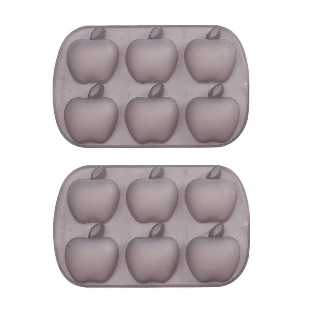 6 Cavity Apple Shape Non Stick Silicone Pan for Cake, Cupcake, Chocolate, Pastry, Muffin, Bread, Big Ice Cube, Soap, and More, Set of 2