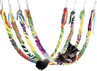 RIOUSSI Handmade Hanging Sugar Glider and Rat Toys for Climbing/Exercising/Jungle Exploration, Cage Accessories, Random Color, 4 Pack