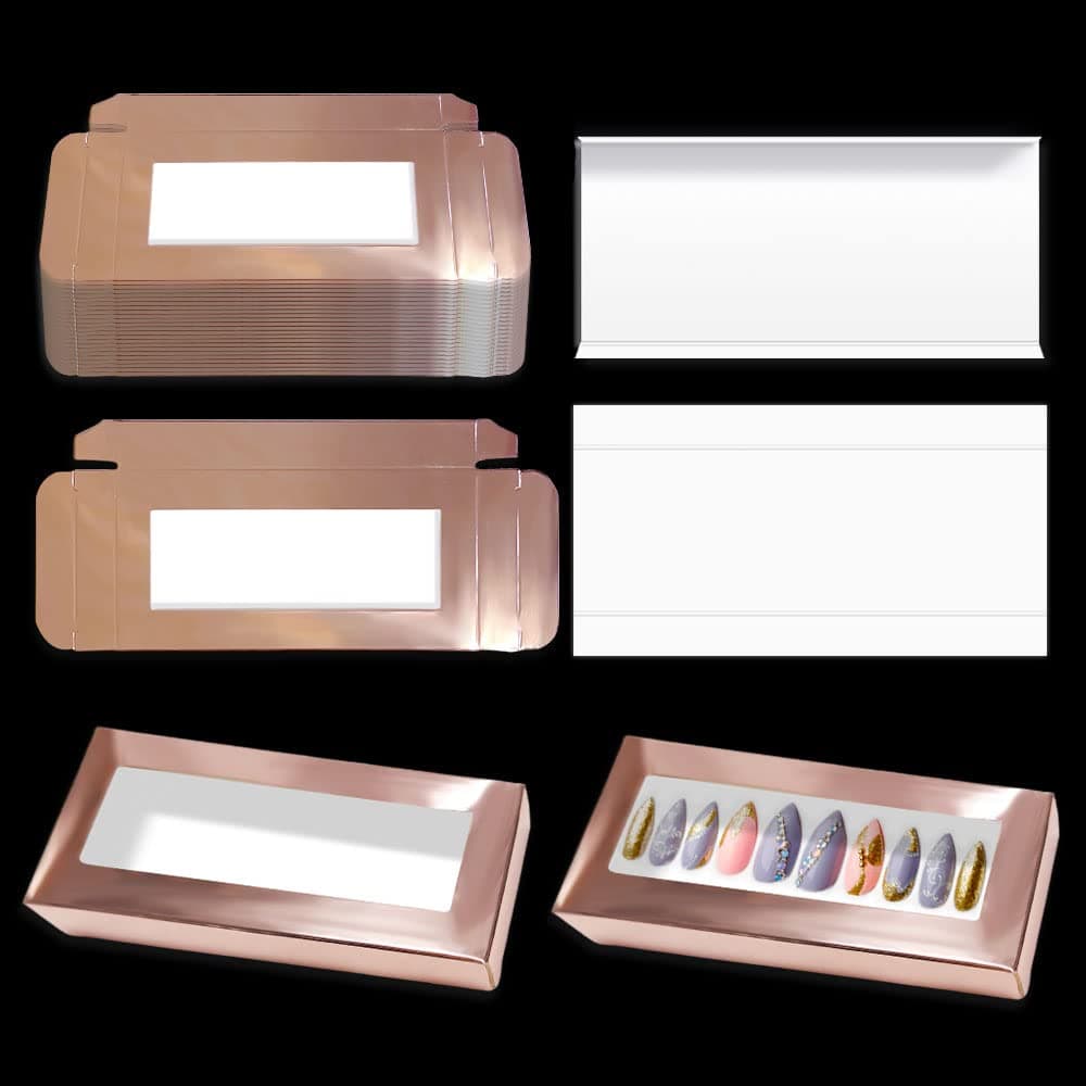 Empty Press on Nails Packaging Box Set - 25 PCS Nail Package Boxes with 25 PCS White Background Papers for Press on Nails, Bead Storage, Hair Tie Organizer，Small Items Craft Storage