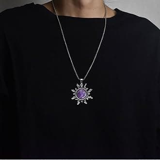 Ladywowu Natural Stone Necklace for Women, Genuine Crystal with Stainless Steel Chain for Men, Boho Sun Pendant Healing Spiritual Jewelry