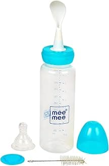 Mee Mee 250ml 2 in 1 Baby Feeding Bottle with Spoon (Blue)