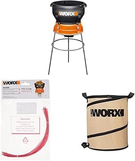 WG430 13 Amp Electric Leaf Mulcher, WA0050 Flex-A-Line 24-Pack 13" Replacement Line & WA0030 26-Gallon Collapsible Yard Waste Bag/Bin