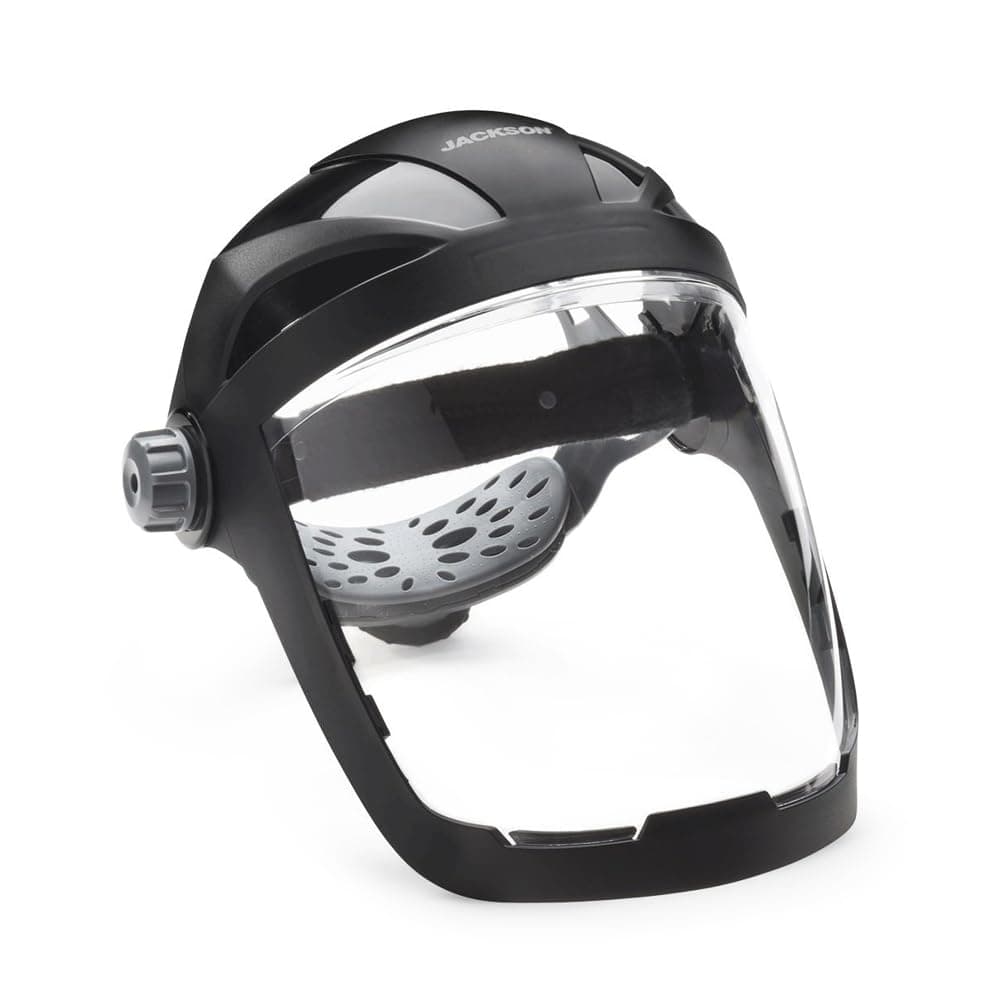 Jackson Safety 14220 Quad 500 Premium Multi-Purpose Face shield/Face Guard; Ratcheting Headgear, Clear Tint, Anti-Fog Coating, visor face protection, Black
