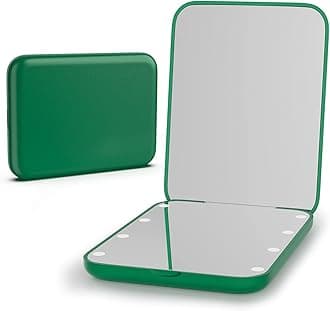 Kintion Pocket Mirror, 1X/3X Magnification LED Compact Travel Makeup Mirrors with Light for Purse, 2-Sided, Portable, Folding, Handheld, Small Lighted Mirror for Gift, Green