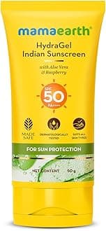 Mamaearth HydraGel Indian Sunscreen with Aloe Vera and Raspberry for Sun Protection | SPF 50 & PA++++ Protection | Shields from UVA & UVB Rays | Tan Protection | Non-Sticky & Light | 50 g